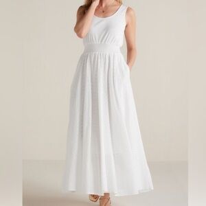 Soft Surroundings white ribbed top and eyelet bottom maxi dress. S